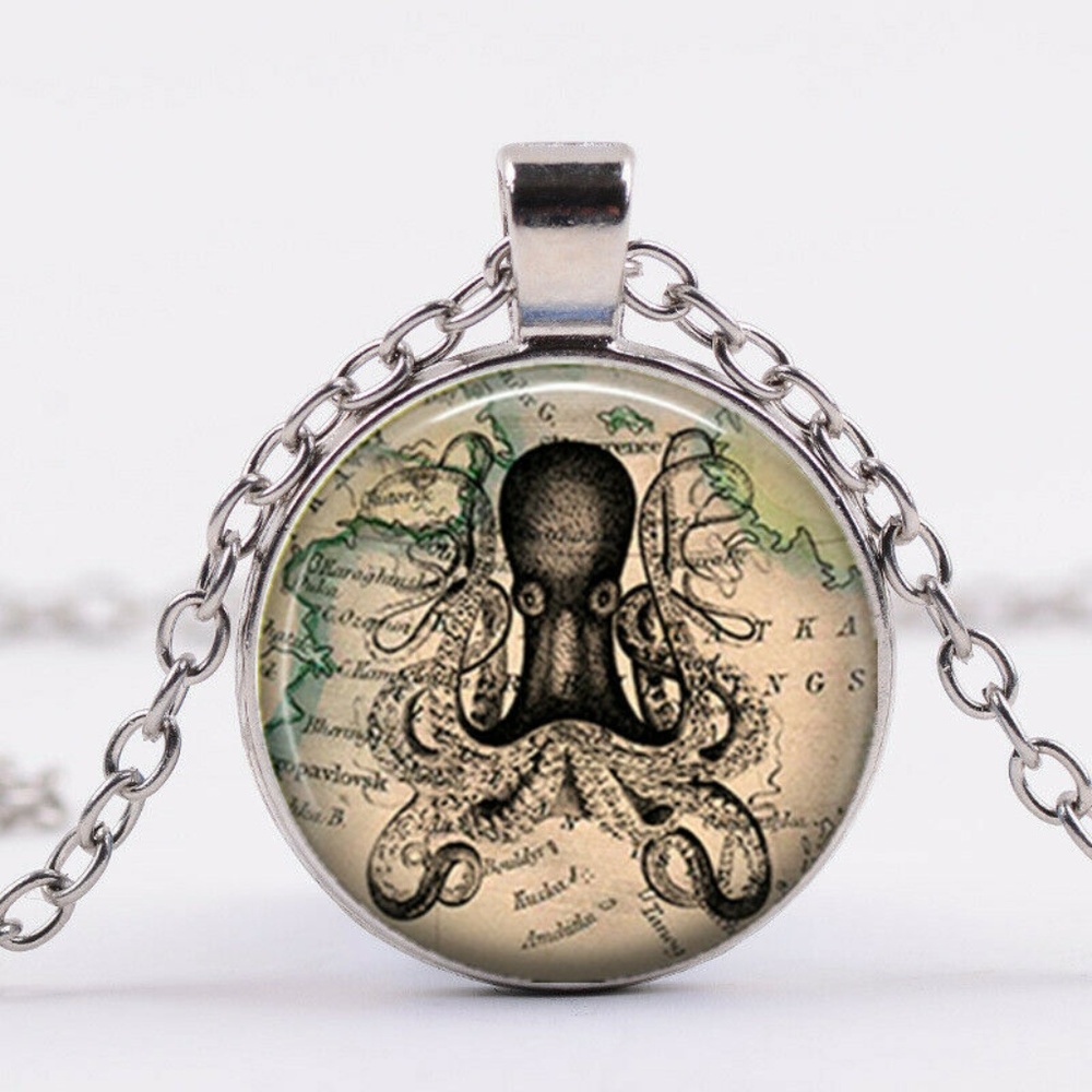Silver Steampunk Octopus Cabochon Pendant NWT-